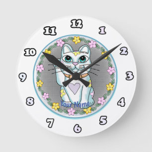 Ronde Horloge Chat Chanceux Blanc