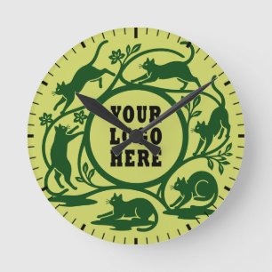 Ronde Horloge chat ludique vert citron personnalisée