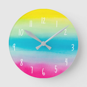 Ronde Horloge couleur aquarelle vive
