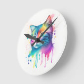 Ronde Horloge d'art de chat coloré (Angle)