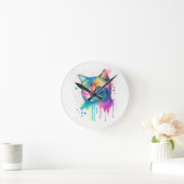 Ronde Horloge d'art de chat coloré (Maison)