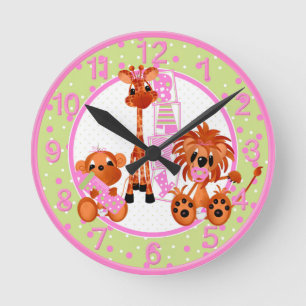 Ronde Horloge de bébé de la Jungle rose