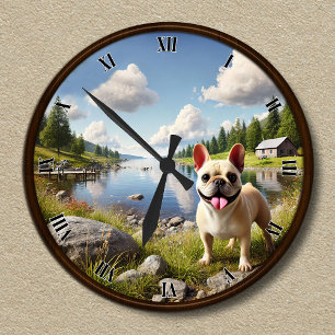 Ronde Horloge de Bulldog Français Heureux Personnalisabl