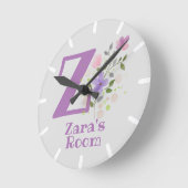 Ronde Horloge de chambre d'enfant avec nom et initiale (Angle)