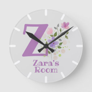 Ronde Horloge de chambre d'enfant avec nom et initiale