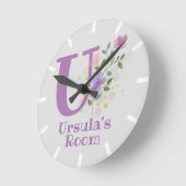 Ronde Horloge de chambre d'enfant avec nom et initiale (Angle)