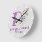 Ronde Horloge de chambre d'enfant avec nom et initiale (Angle)