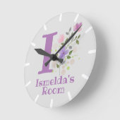 Ronde Horloge de chambre d'enfant avec nom et initiale (Angle)