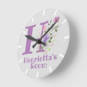 Ronde Horloge de chambre d'enfant avec nom et initiale (Angle)