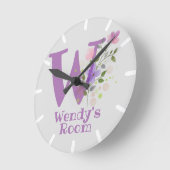 Ronde Horloge de chambre d'enfant avec nom et initiale (Angle)