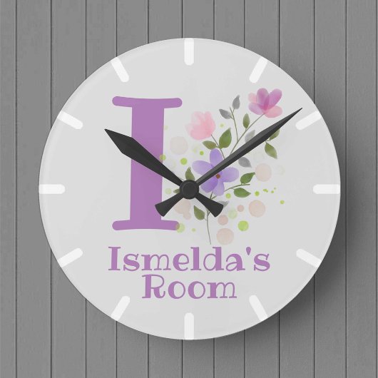 Ronde Horloge de chambre d'enfant avec nom et initiale