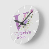 Ronde Horloge de chambre d'enfant avec nom et initiale (Angle)