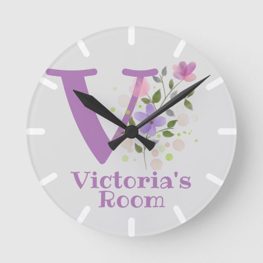 Ronde Horloge de chambre d'enfant avec nom et initiale (Recto)