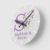Ronde Horloge de chambre d'enfant avec nom et initiale (Angle)