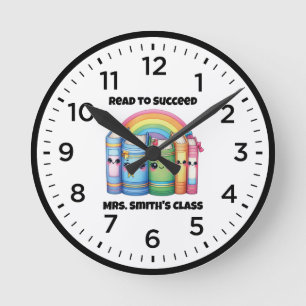 Ronde Horloge de classe Kawaii « Lire pour réussir »
