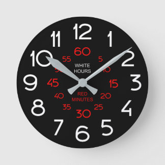 Ronde Horloge de classe noire - Chiffres blancs et rouge
