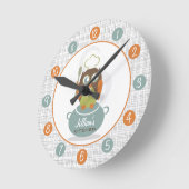 Ronde Horloge de cuisine personnalisée Chef Hibou (Angle)