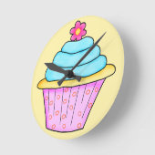 Ronde Horloge de cupcake rose et turquoise (Angle)