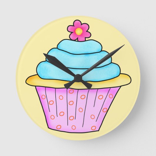 Ronde Horloge de cupcake rose et turquoise (Recto)