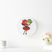 Ronde horloge de fleur de géranium rouge (Maison)