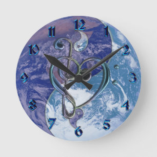Ronde Horloge de la terre de Yin-Yang de coeur de clef