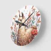 Ronde Horloge de Lama Florale mignonne (Angle)