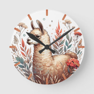 Ronde Horloge de Lama Florale mignonne