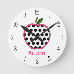 Ronde Horloge de l'enseignant de la pomme Polka Dot