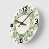 RONDE HORLOGE DE MUR EN CRÈME BOTANIQUE VERTE SAGE (Angle)