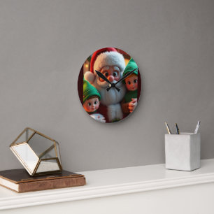 Ronde Horloge de Noël père Noël et elfes