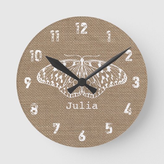 Ronde Horloge de papillon inspirée par Burlap (Recto)