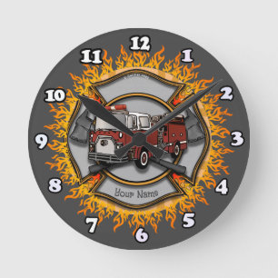 Ronde Horloge de pompier de camion de pompiers à croix d
