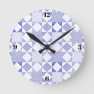 Ronde Horloge de quilting bleu décoration minimaliste de