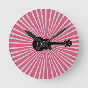 Ronde Horloge d'éclatement de soleil rose d'Ukulele
