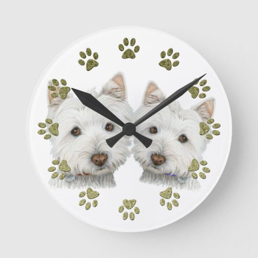 Ronde Horloge des chiens Westie mignons (Recto)