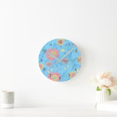 Ronde Horloge des fleurs bleu clair (Maison)