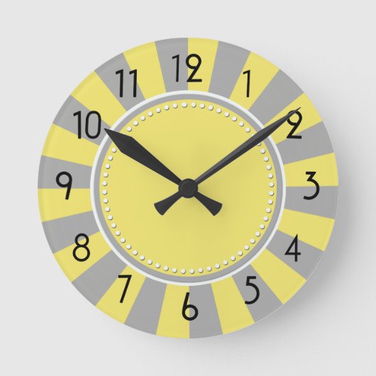 Ronde Horloge des rayures de Starburst jaune et gris (Recto)