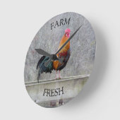Ronde Horloge du coq frais de la ferme (Angle)