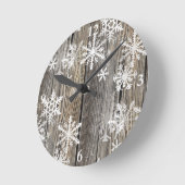 Ronde Horloge en bois rustique de flocons de neige (Angle)
