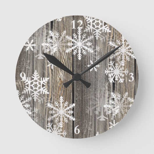 Ronde Horloge en bois rustique de flocons de neige (Recto)
