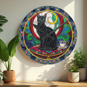 Ronde Horloge en forme d'art de chat noir victorien, cha