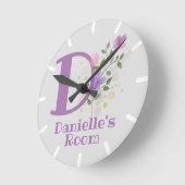 Ronde Horloge enfant Conception avec nom et initiale (Angle)