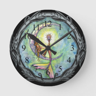 Ronde Horloge fantaisie Mermaid Moon par Molly Harrison