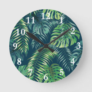 Ronde Horloge Feuille de design botanique de la Jungle t