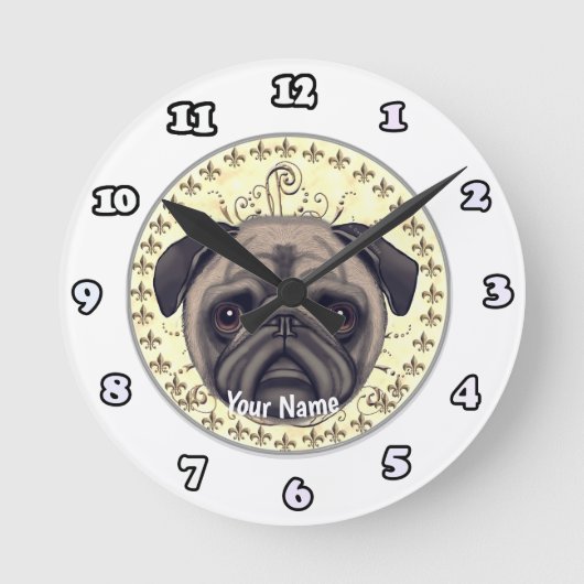 Ronde Horloge Fleur De Lis Pug (Recto)