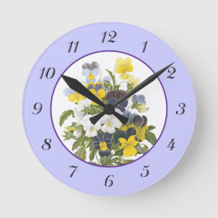 Ronde Horloge Fleurs Botaniques Vintage de Violettes et 