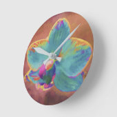 Ronde Horloge florale bleu orchidée et violet (Angle)