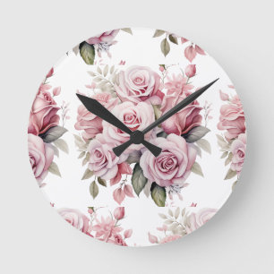 Ronde Horloge florale Fleurs Roses Roses roses chic