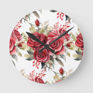 Ronde Horloge florale Fleurs Roses Rouges Chic