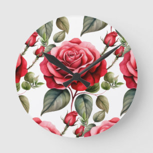 Ronde Horloge florale Fleurs Roses Rouges Chic